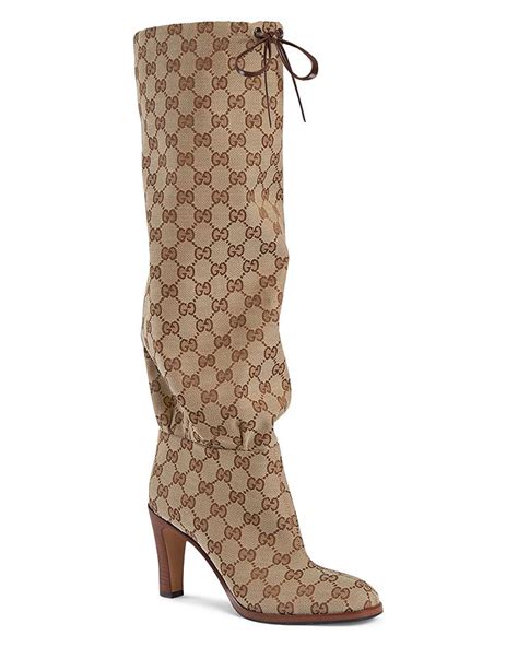 gucci gg canvas mid heel boot|gucci print thigh high boots.